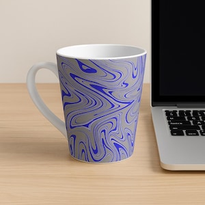 Intense Blue Marbled Latte Mug – 12oz Artistic Ceramic Coffee Cup | Blue Swirl Design, Unique Kitchen Gift for Coffee Lovers
